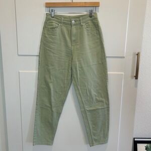 HM Women Sage Green Mom High Ankle Jeans 4 High Rise Tapered Leg Cotton 0392